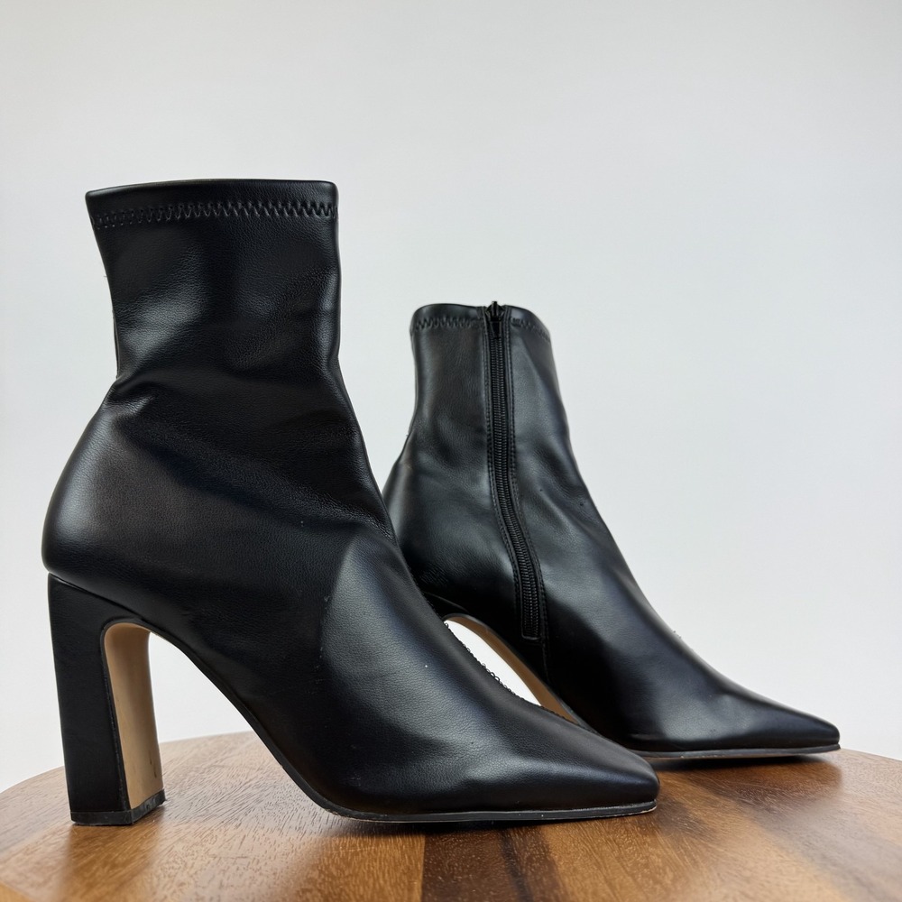 Womens Steve Madden Vinka Black Faux Leather Heeled‎ Ankle Boots Shoes Size 9 M